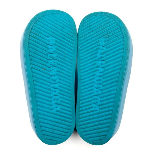 Balenciaga Blue Platform Rubber Slides Sandals Pool Beach Logo Sz 7 Women's - Picture 8 of 9